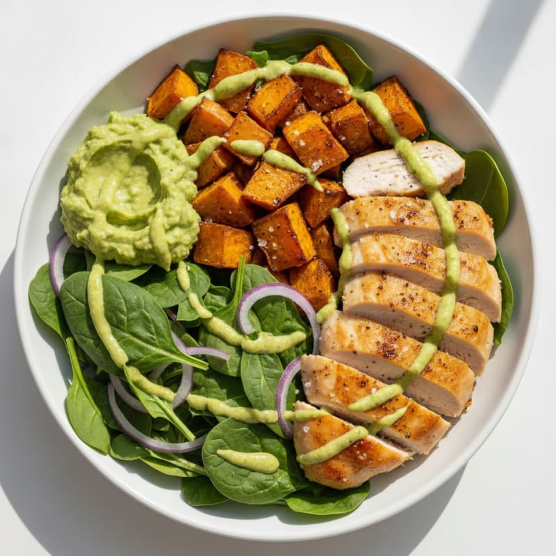 Chicken and Roasted Sweet Potato Bowl