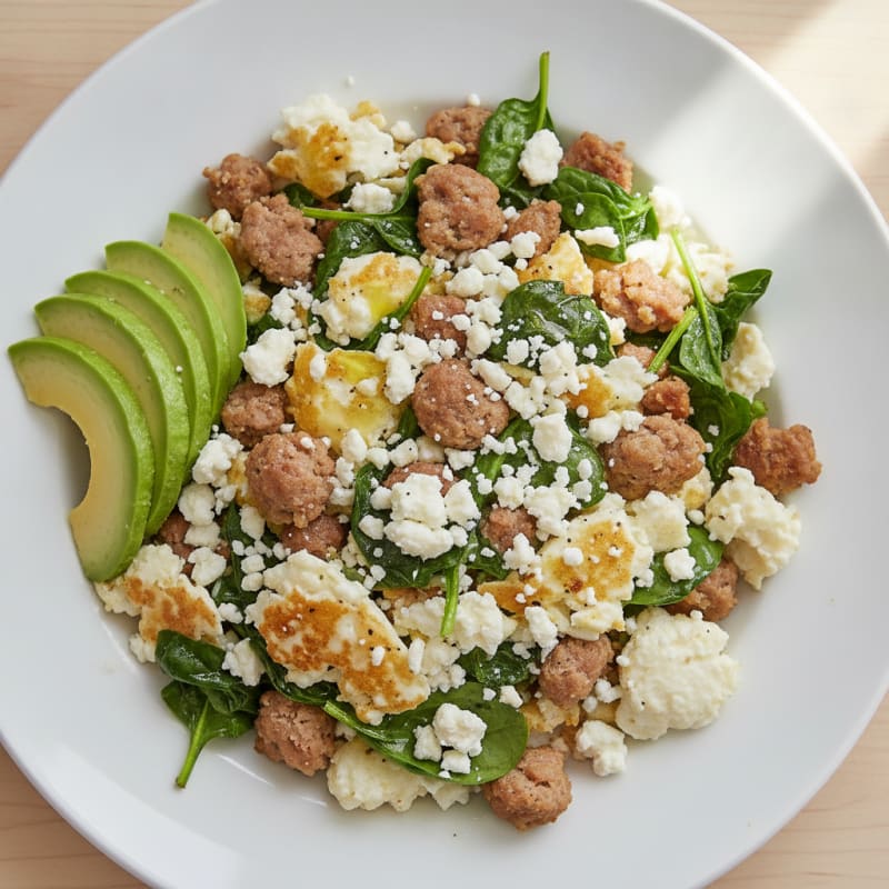 Egg White and Turkey Sausage Scramble with Spinach and Feta