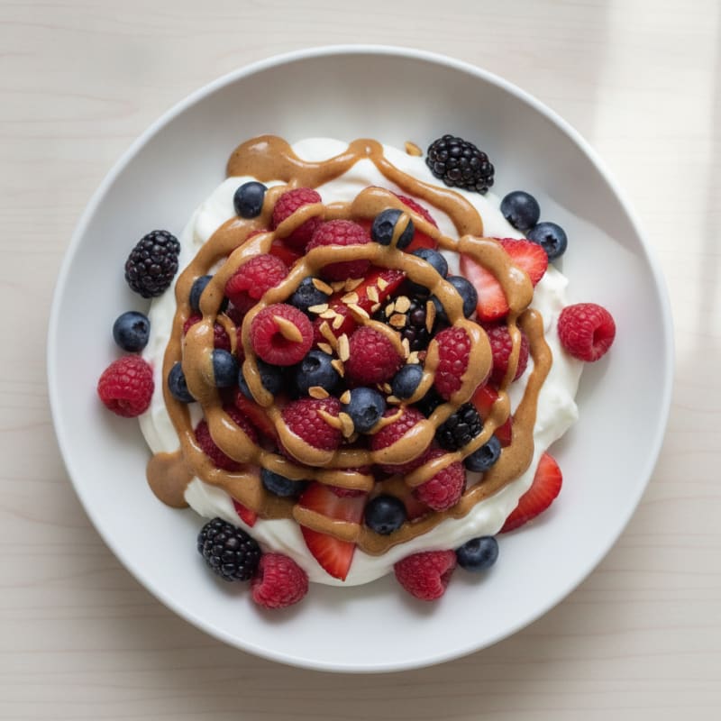 Greek Yogurt Protein Parfait with Mixed Berries and Almond Butter