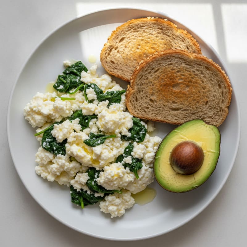 Egg White Spinach Scramble with Cottage Cheese