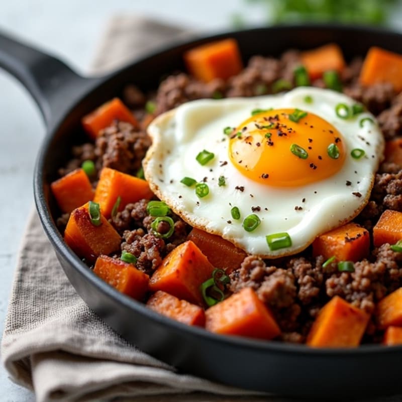 Crispy Ground Beef and Roasted Sweet Potato Skillet