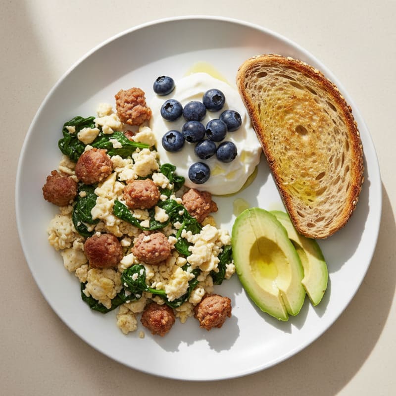 Egg White Scramble with Turkey Sausage and Greek Yogurt