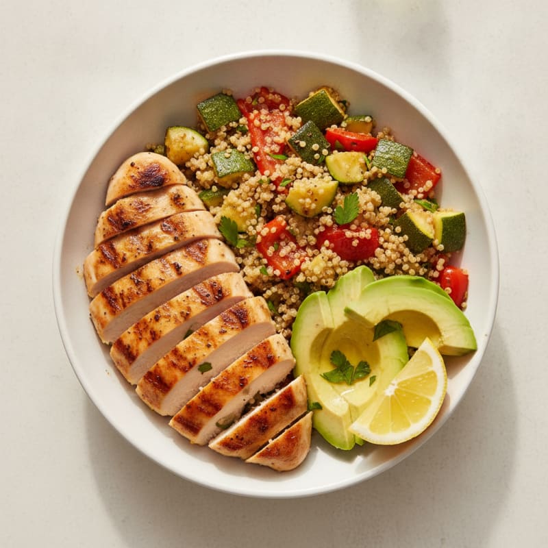 Grilled Chicken and Quinoa Bowl with Roasted Vegetables