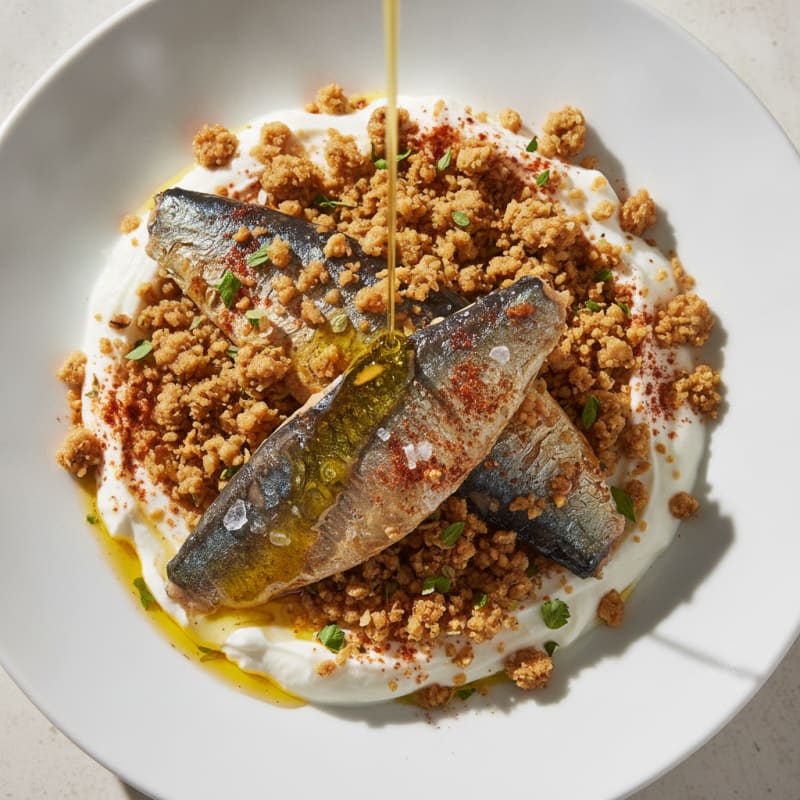 High-Protein Yogurt Parfait with Sardine and Oat Crumble