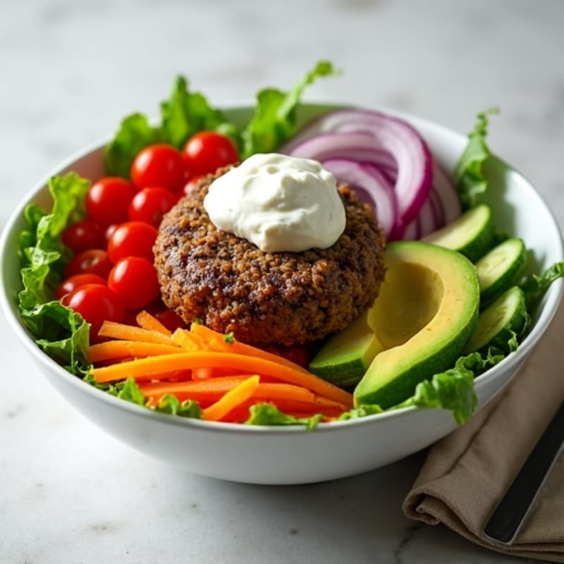 Lean Ground Beef Burger Bowl with Fresh Vegetables