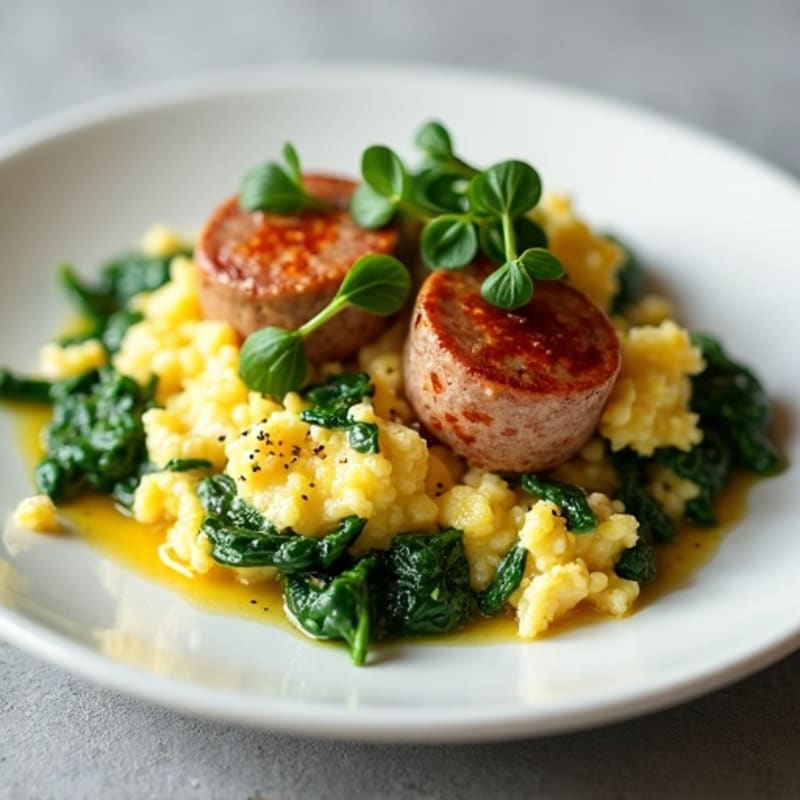 Egg White and Spinach Scramble with Turkey Sausage