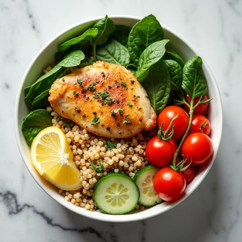 Herb-Roasted Chicken and Quinoa Bowl with Fresh Vegetables