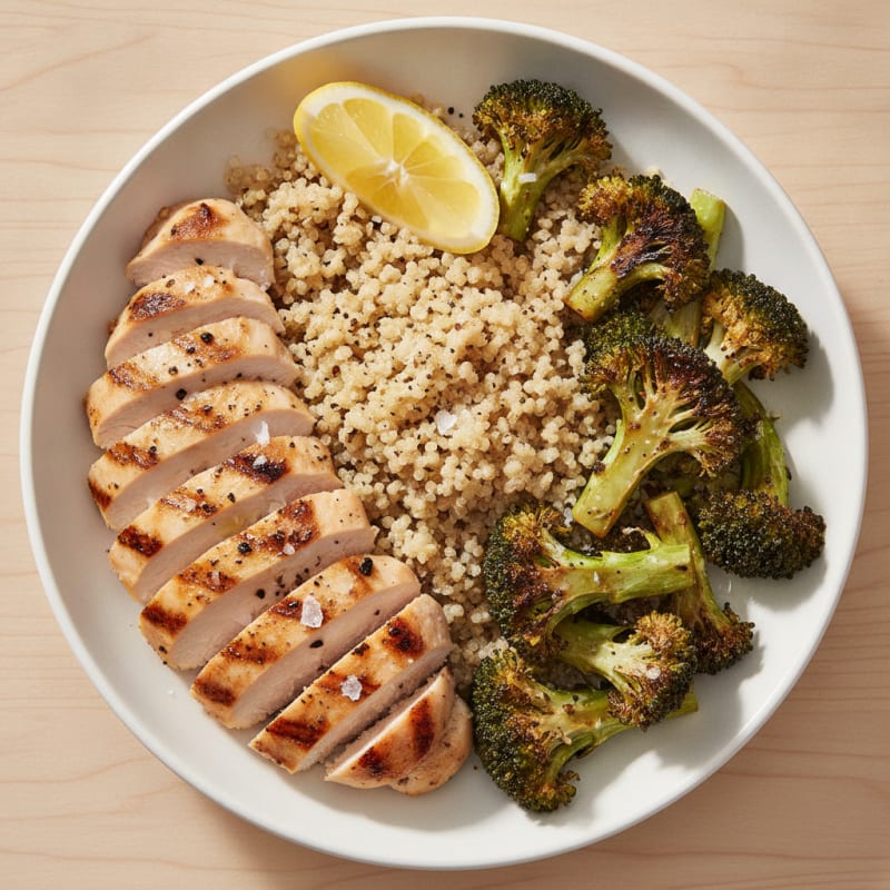 Grilled Chicken and Quinoa Bowl with Roasted Broccoli