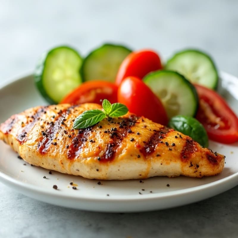 Grilled Chicken Breast with Cucumber Tomato Salad