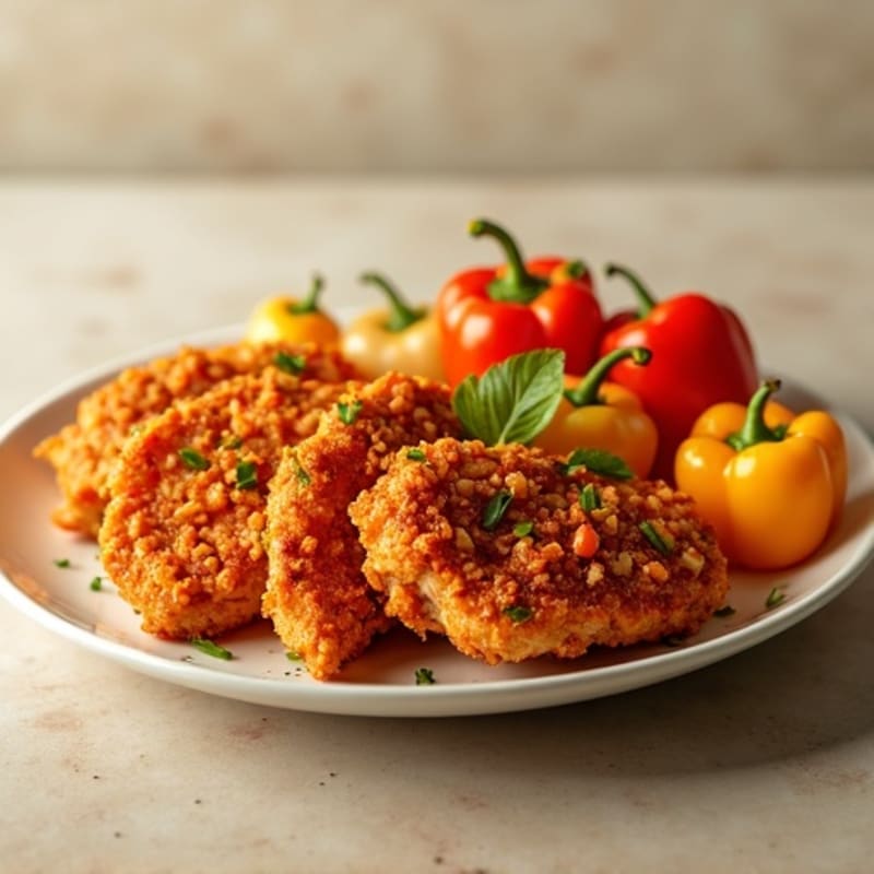 Crispy Spicy Peanut Chicken with Roasted Bell Peppers