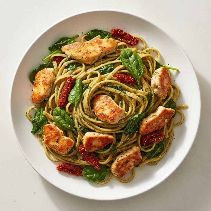 Pesto Chicken Linguine with Sun-Dried Tomatoes