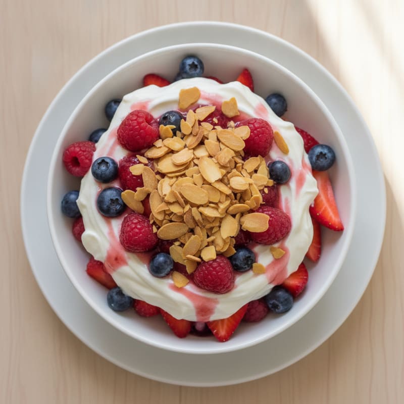 Greek Yogurt Protein Parfait with Mixed Berries and Almonds