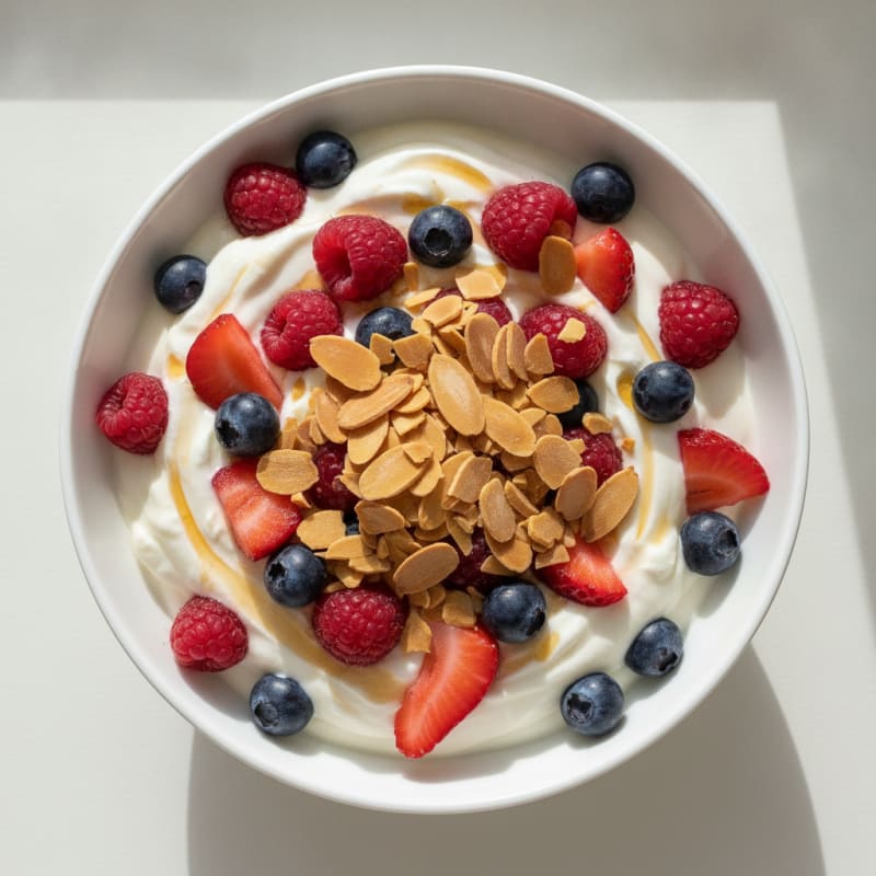 Greek Yogurt Protein Parfait with Mixed Berries and Almonds