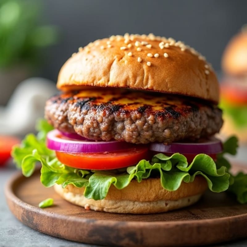 Lean Grilled Beef Burger with Fresh Garden Vegetables