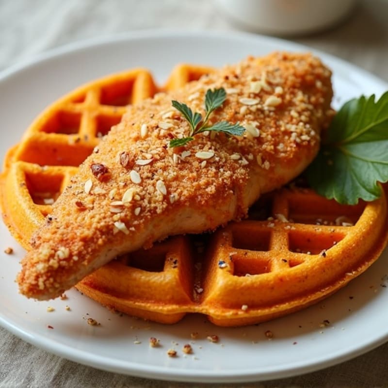 Crispy Almond-Crusted Chicken with Sweet Potato Waffles