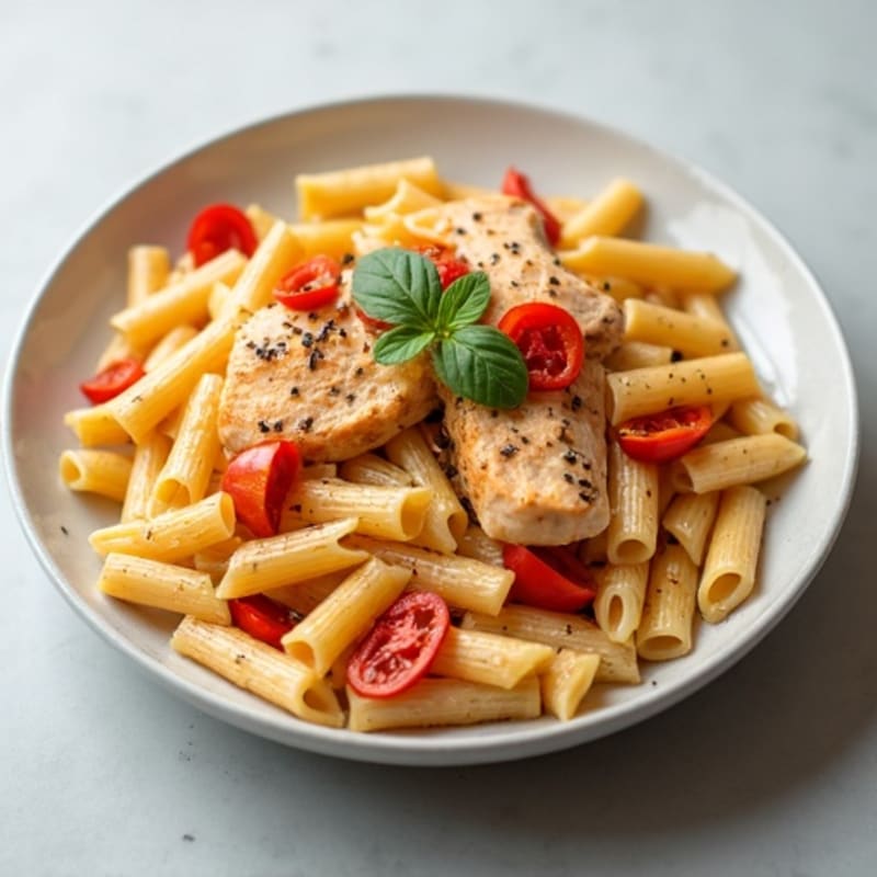 Creamy Spicy Chicken Pasta with Roasted Bell Peppers