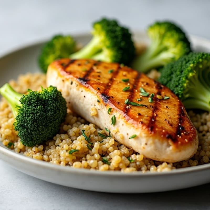 Grilled Chicken Breast with Roasted Broccoli and Quinoa