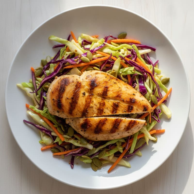 Grilled Chicken Breast with Crunchy Cabbage Slaw