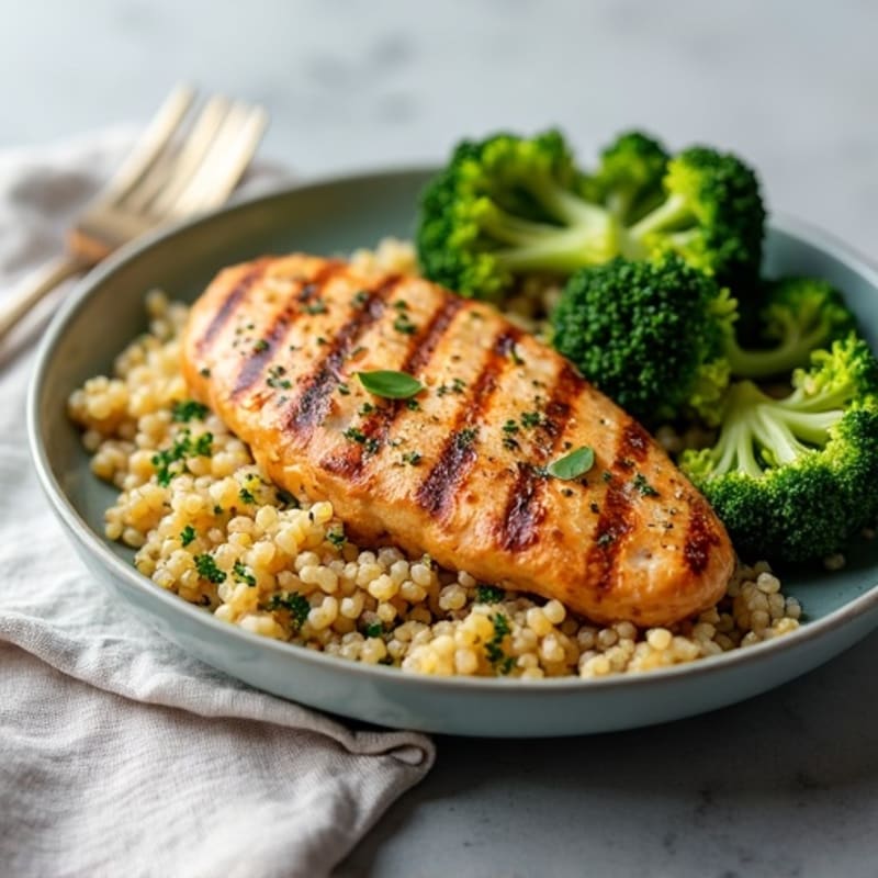 Grilled Chicken Breast with Quinoa and Roasted Broccoli