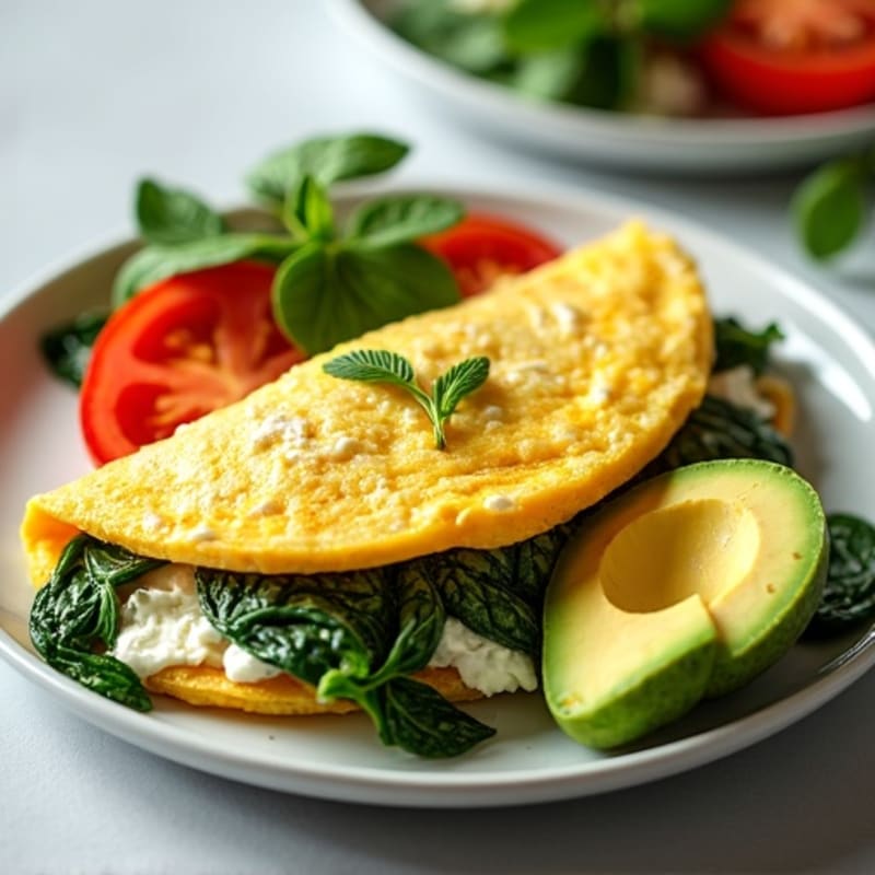 Egg White Spinach Omelette with Cottage Cheese and Sliced Tomatoes