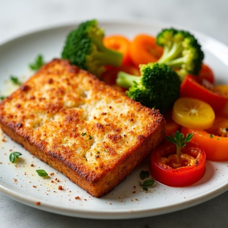 Crispy Baked Tofu with Roasted Rainbow Vegetables