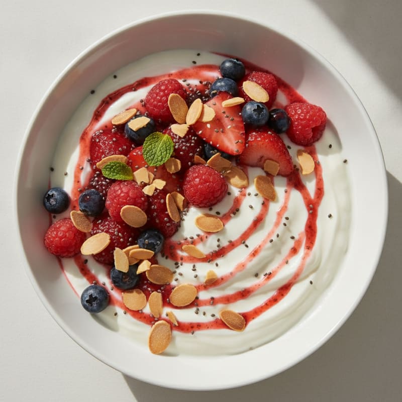 Greek Yogurt Protein Parfait with Mixed Berries and Almonds