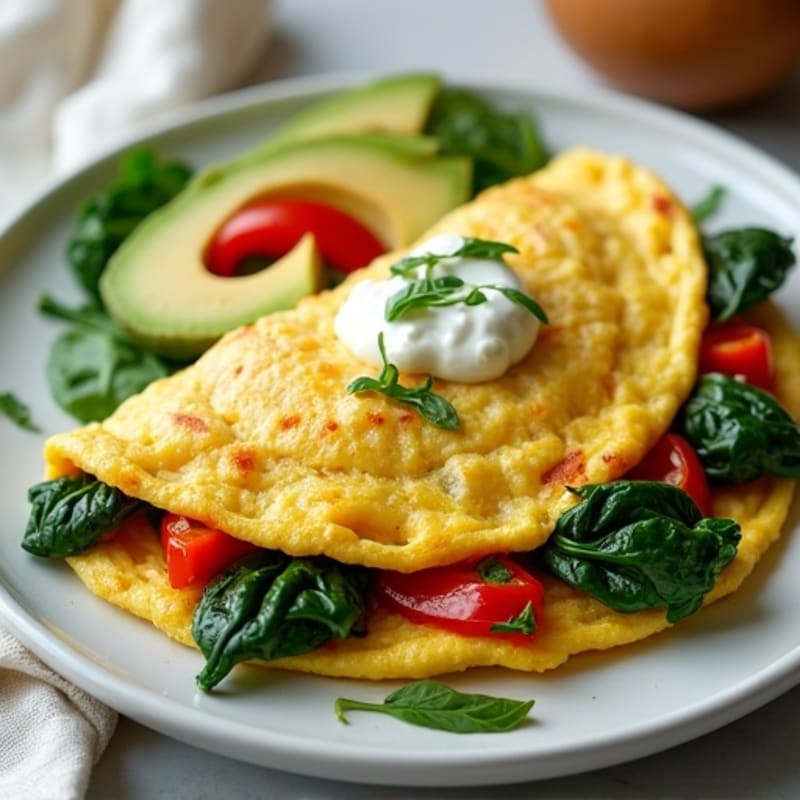 Egg White Spinach Omelet with Cottage Cheese and Sautéed Peppers