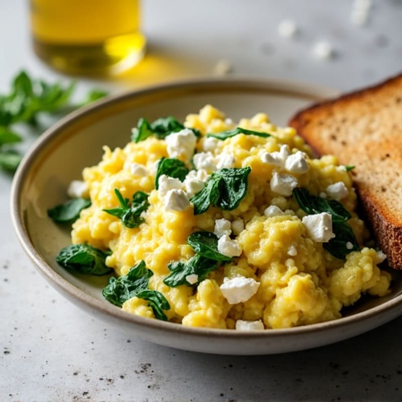 Fluffy Egg White Scramble with Fresh Spinach and Feta
