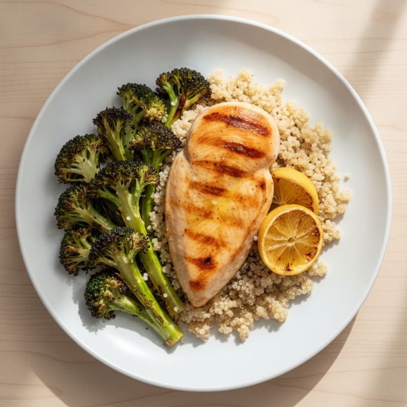 Grilled Chicken Breast with Quinoa and Roasted Broccoli