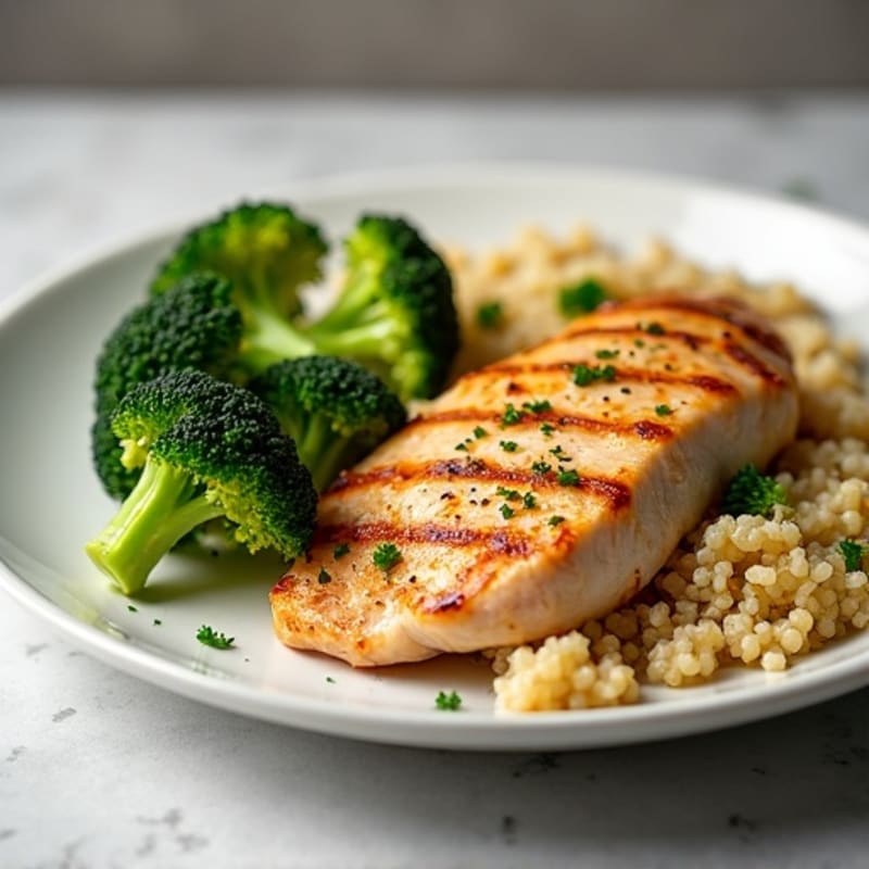 Grilled Chicken Breast with Quinoa and Roasted Broccoli