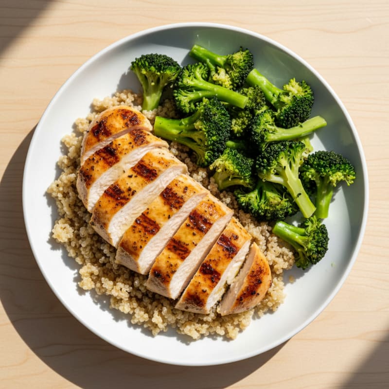 Grilled Chicken Breast with Quinoa and Steamed Broccoli