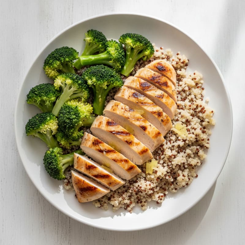 Grilled Chicken Breast with Quinoa and Steamed Broccoli