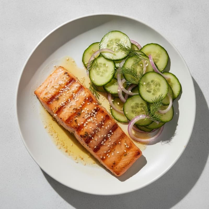 Grilled Salmon with Crunchy Cucumber Salad