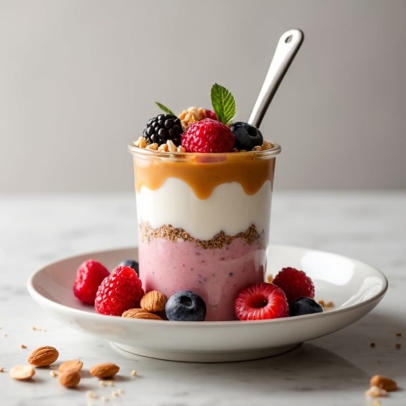 Greek Yogurt Protein Parfait with Mixed Berries and Almonds
