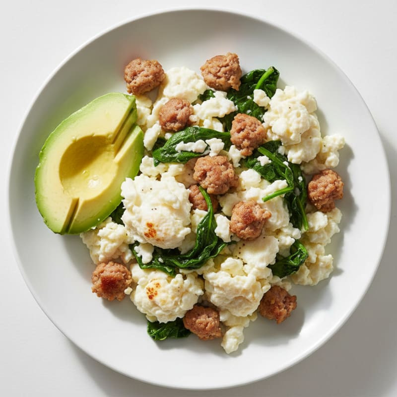 Egg White Scramble with Turkey Sausage and Spinach