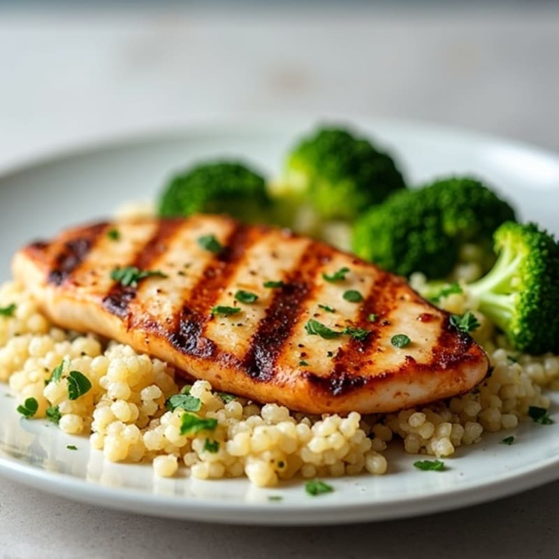 Grilled Chicken Breast with Quinoa and Steamed Broccoli