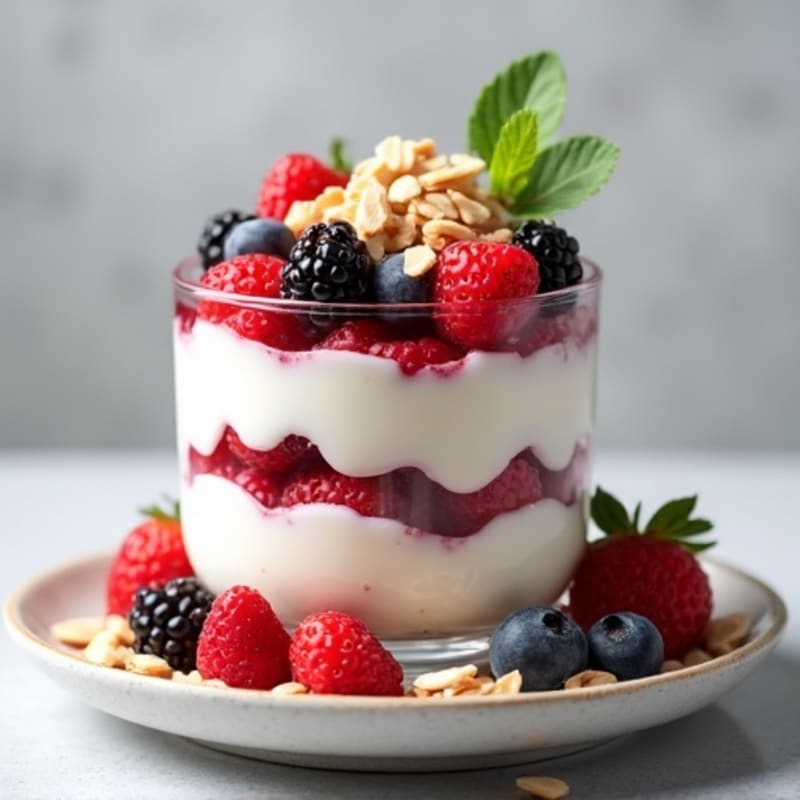Greek Yogurt Protein Parfait with Mixed Berries and Almonds
