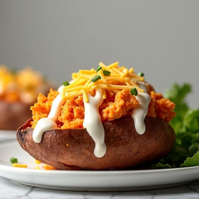 Creamy Buffalo Chicken Stuffed Sweet Potatoes