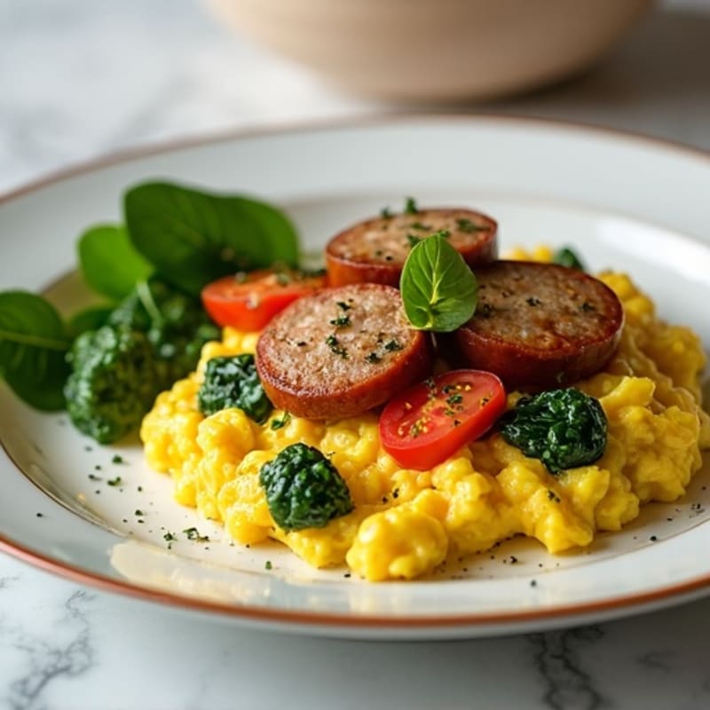 Egg White and Turkey Sausage Scramble with Spinach