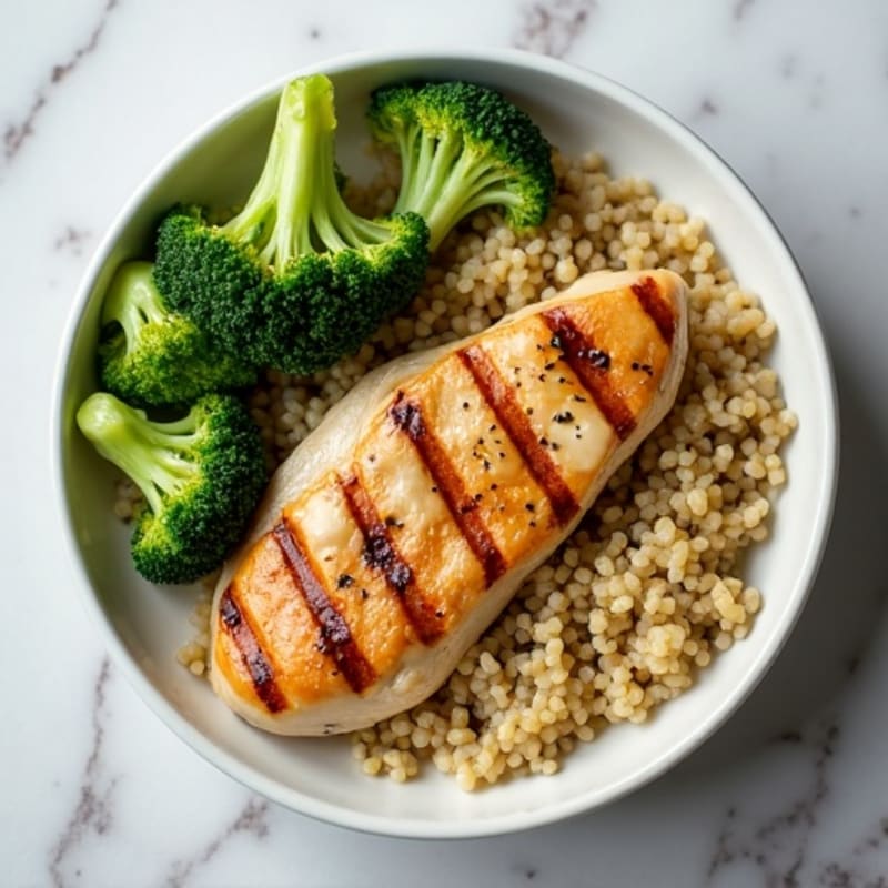 Grilled Chicken Breast with Steamed Broccoli and Quinoa