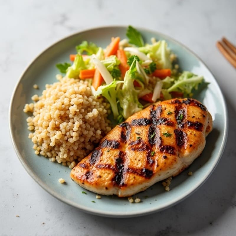 Grilled Chicken Breast with Crunchy Cabbage Slaw and Quinoa