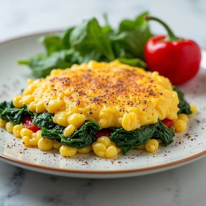 Fluffy Egg White Scramble with Fresh Spinach and Roasted Bell Peppers