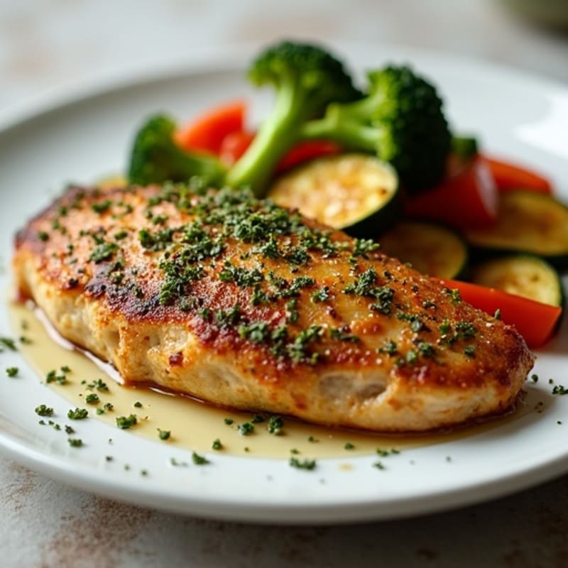 Herb-Crusted Pan Seared Chicken with Roasted Vegetables