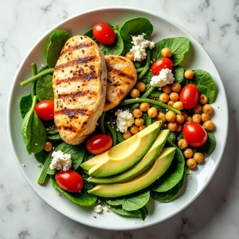 Grilled Chicken Spinach Salad with Chickpeas