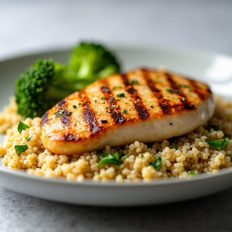 Grilled Chicken Breast with Quinoa and Roasted Broccoli