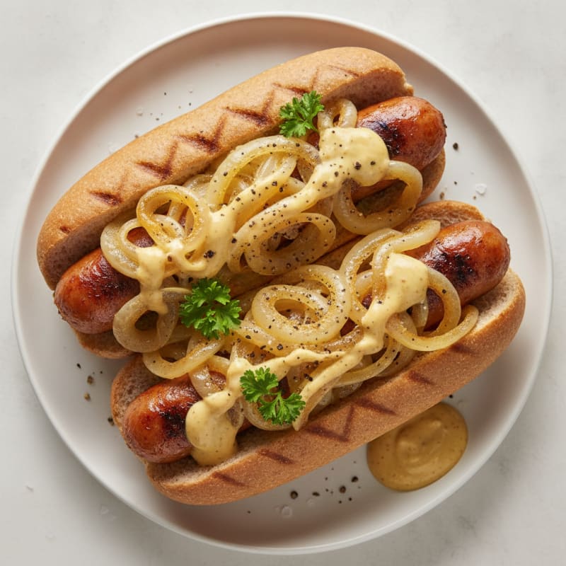Grilled Hot Dogs with Caramelized Onions