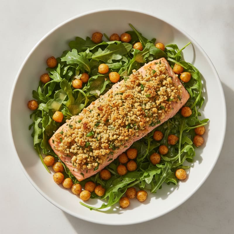 Crispy Chickpea and Herb-Crusted Salmon Bowl