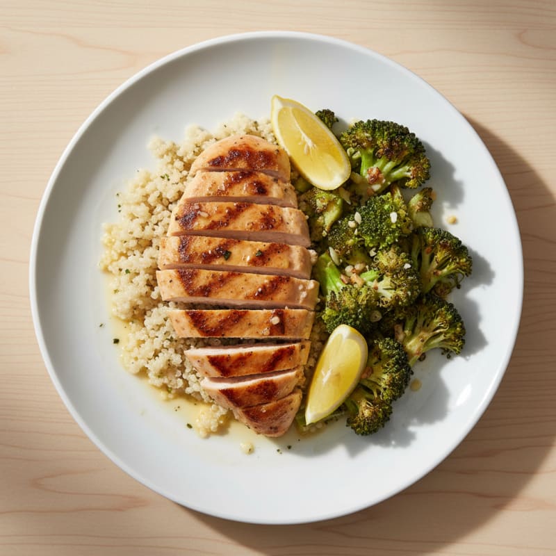 Grilled Chicken Breast with Quinoa and Roasted Broccoli