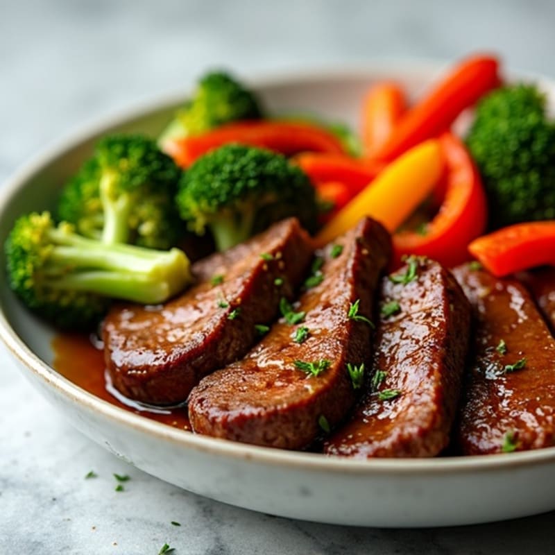 Lean Pan-Seared Beef with Garlic-Ginger Glaze and Crispy Vegetables