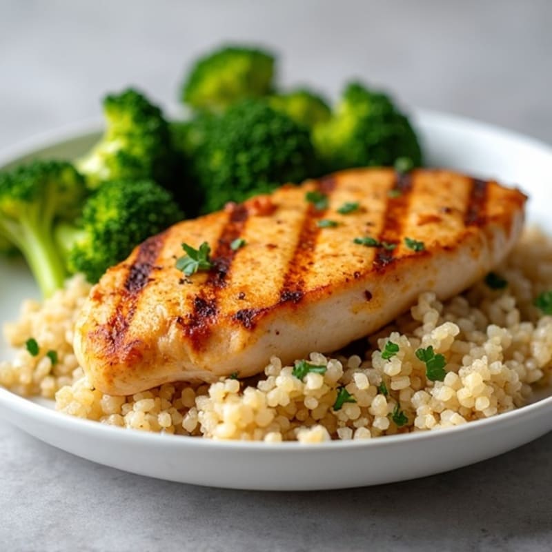Grilled Chicken Breast with Quinoa and Steamed Broccoli